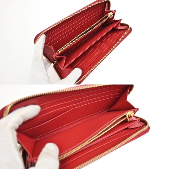 PRADA Logo Zipper Around Long Wallet Saffiano Leather Red GHW Italy 38KB218 - Picture 10 of 14